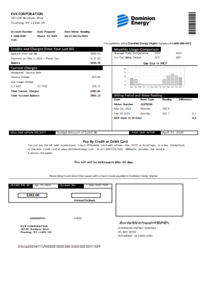 Dominion Energy utility business bill SCR PSD template
